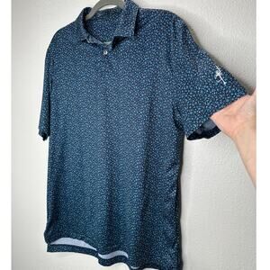 Black with Blue Ocean Starfish Print Polo Golf Shirt Short Sleeve Large